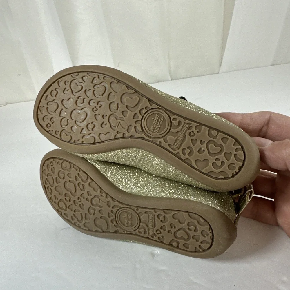 Girls Size 7 Wonder Nation Gold Glitter Shoes‎ Flat Ballet Dance Wedding New